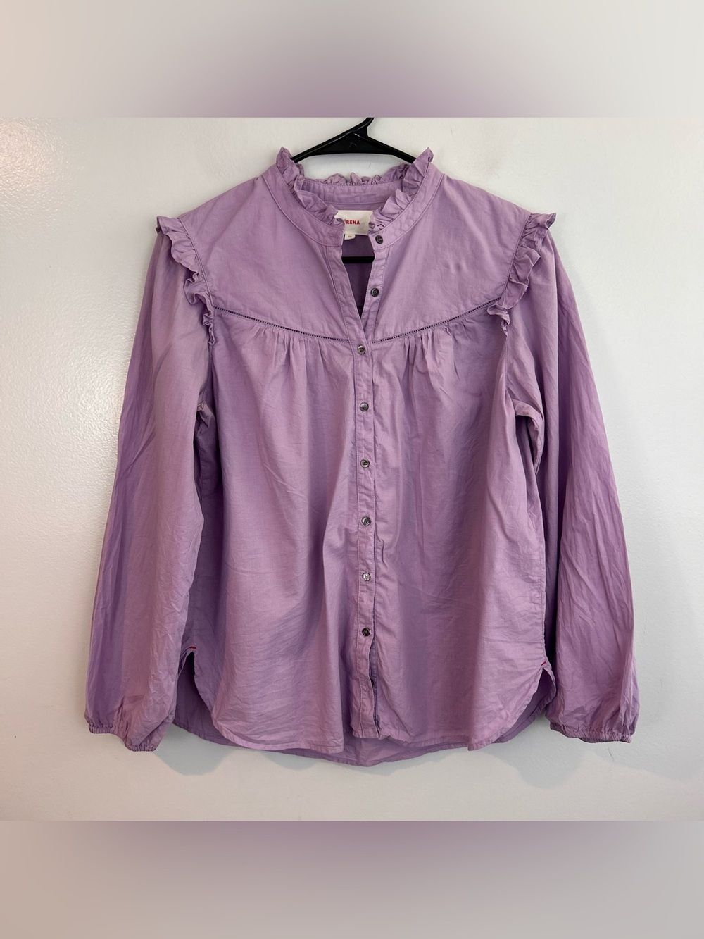 Xirena Rye Ruffle Button Front Poplin A-line Shape Shirt Lavender Orchid  XS